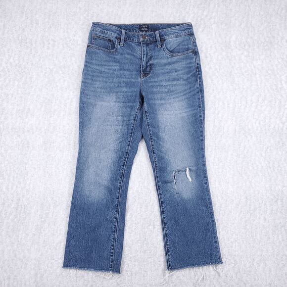 J. Crew Factory Denim - J.Crew Jeans Women's 28 Blue Mid-Rise Flare Crop Raw Hem Distressed Y2K Retro